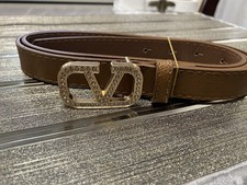 Valentino Brown Women's Medium Basic Belt Crystal Buckle Decorative Accent