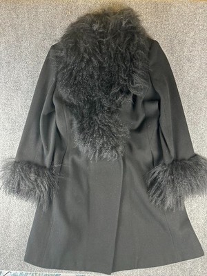 Vintage Marvin Richards Wool Coat with  Himalayan sheep Fur Trim Size 14