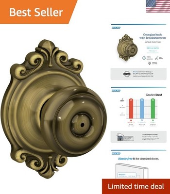 Brookshire Antique Brass Privacy Door Knob with Push Button Lock - Easy Install