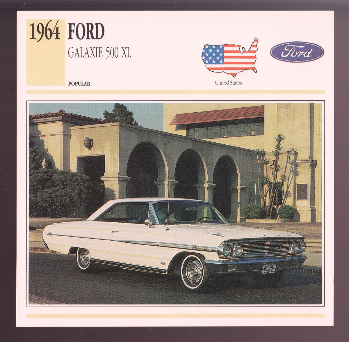 1964 Ford Galaxie 500 XL White Muscle Car Photo Spec Sheet Stat