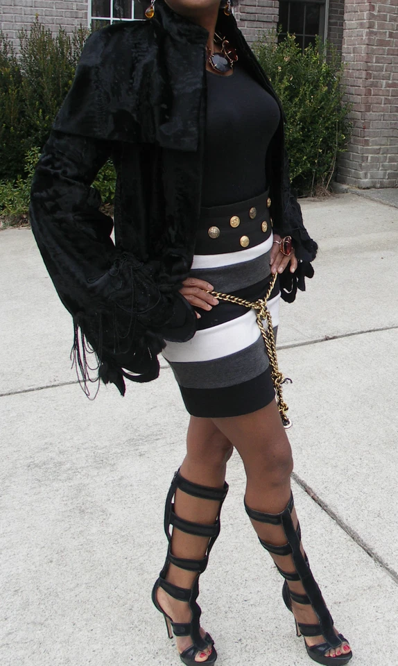 Nuevo Nuevo Sin Etiquetas Diseñador VERA WANG Negro Ruso Cola Amplia Piel Bolero Abrigo Chaqueta XXS-S Foto 4 de 4