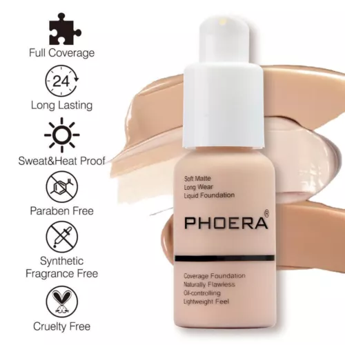 PHOERA® Soft Matte Full Coverage Liquid Foundation Concealer Longlasting Makeup - Bild 11 von 26