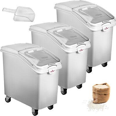 #ad 3 PACK Dry Ingredient 21 Gallon Storage Bin Caster Commercial Restaurant Kitchen $350.99