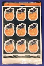 Vintage Halloween Black Cats Jack O'Lantern Hallmark Stickers cute witch pumpkin