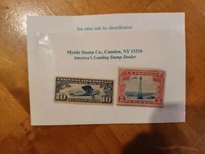1927 & 1928 c10-c11 Airmail Stamps VF. with Mounts (Lindbergh & Beacon on Rocky 