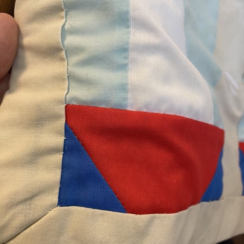 Vintage Handmade Sailboat Patchwork Quilt Baby Blanket Red White Blue Nautical - Picture 8 of 11