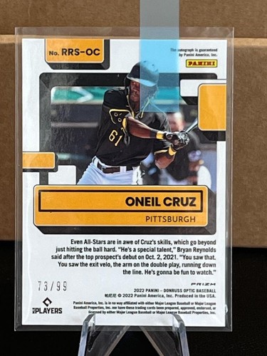 2022 Donruss Optic Choice Rated Rookie white mojo Prizm auto Oneil Cruz 73/99 - Picture 2 of 2