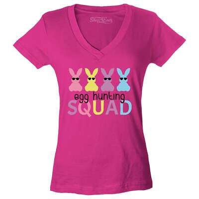 Easter Egg Hunting Squad Funny Women's V-Neck Shirt Bunny Rabbit Peep Tee