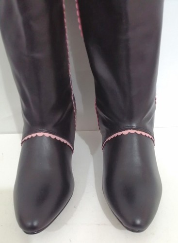 London Rebel Western Tall Cowboy Boots Leather Black Pink Heels Size UK 4 - Picture 8 of 12