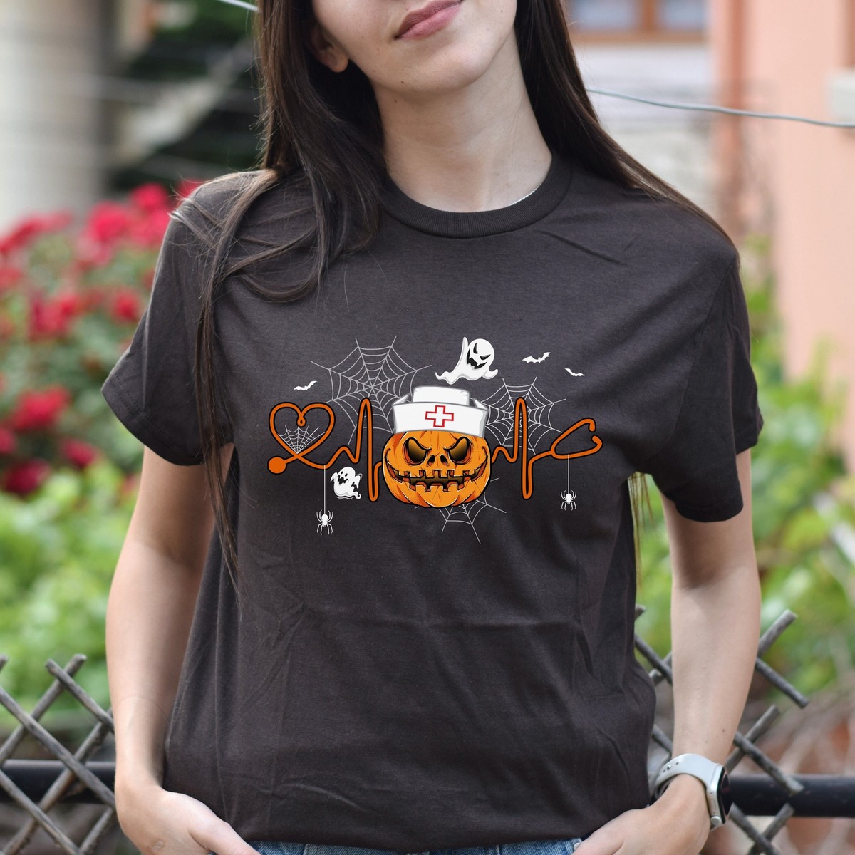 Pumpkin nurse Halloween Unisex T-Shirt Grumpy Nurse heartbeat