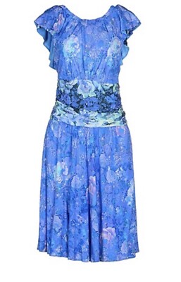 ROBERTO CAVALLI DRESS Floral Blue  SATIN SILK IT 44 / US 8