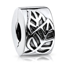 MATERIA Blatt Stopper Clip 925 Silber Bead Blätter antik Charm für Armband Kette