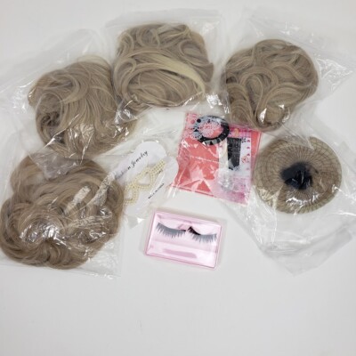 Ash Blonde Small Hair Wrap 5 pcs Hairpieces Curly Messy Bun with Accessories
