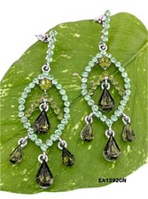 Crystal Big Leaf w/ Tear Drops Earrings - Green - ER-EA1392GN