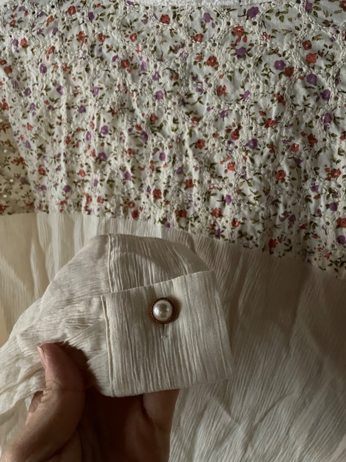 Womens Patchwork Pearl Button Down Floral and Lac… - image 7