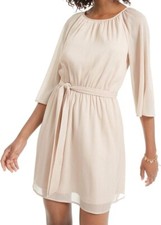 City Studio Sheath Beige Tie-Waist Chiffon Sparkle Dress Junior's Small NEW