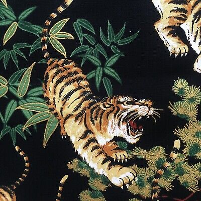 Tigers Fabric Japanese Chinese Oriental Cotton Black With 