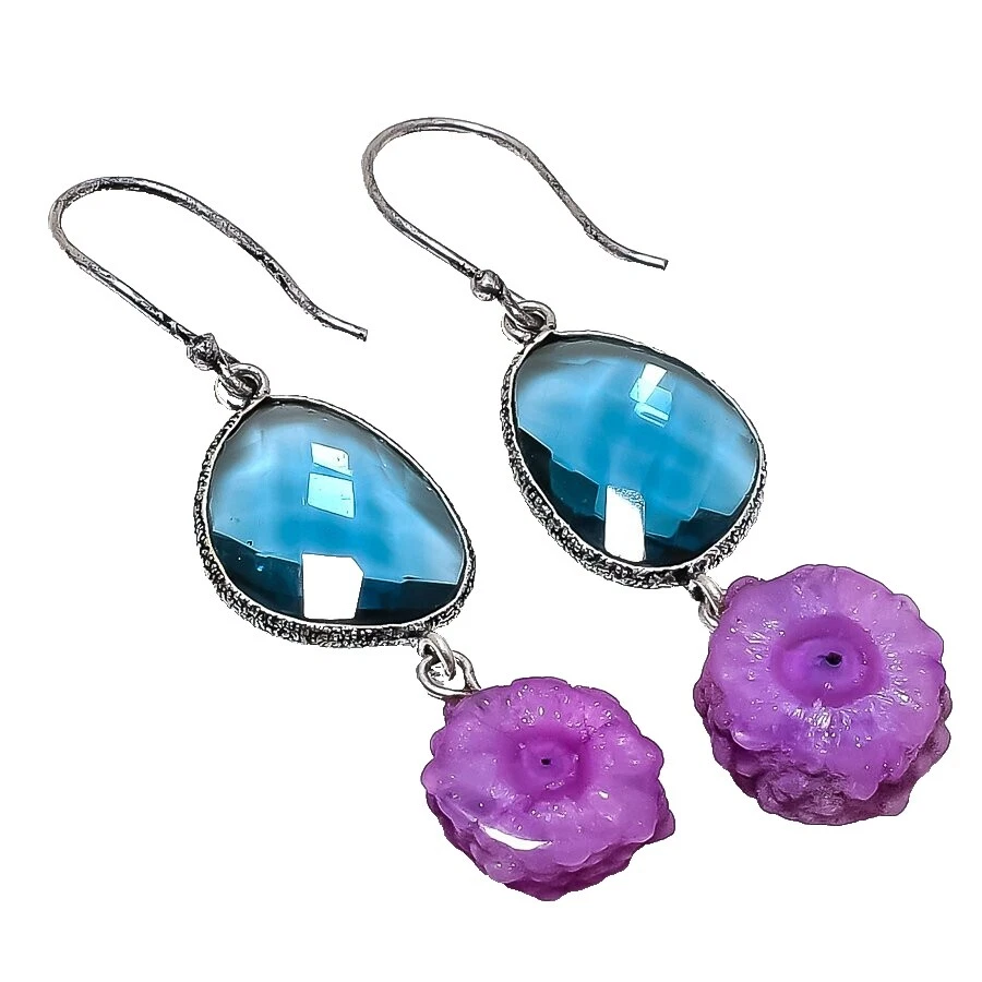 Brincos da moda folheados a prata de tanzanita