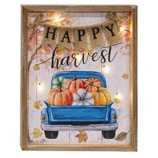 Happy Harvest Truck Wood Sign w/LED Lights