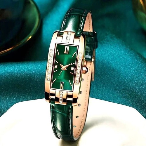 Emerald Green Ladies Women Wrist Watch Quartz Fashion Leather Strap Crystal Gift - Picture 5 of 7