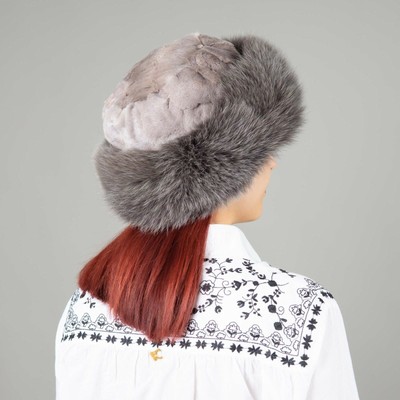 Gray Mink And Fox Fur Hat Real Russian 