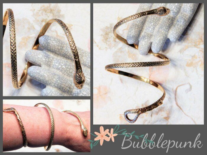 Vintage Brass Coiled Snake Statement Cuff Bracele… - image 1