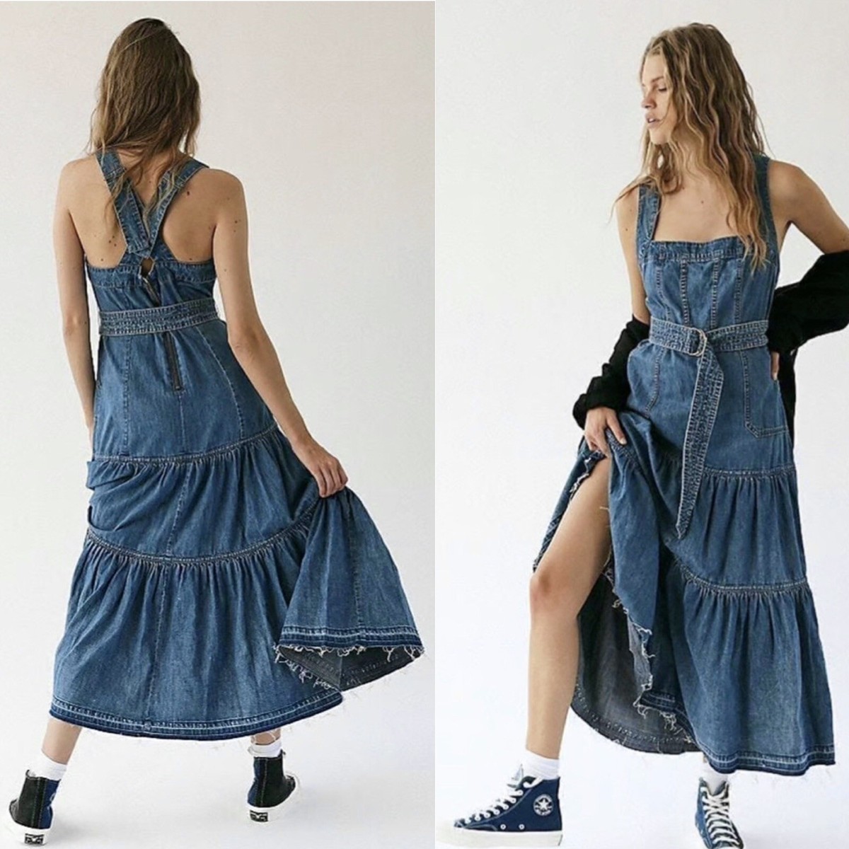 RARE FREE PEOPLE SIERRA MADRE DENIM TIERED OVERALL/SKIRTALL