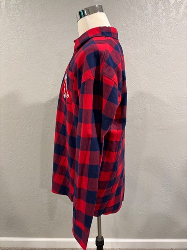 Men’s MLB Genuine Merchandise Blue/Red Checked Red Sox Flannel Shirt, XL - Picture 4 of 7