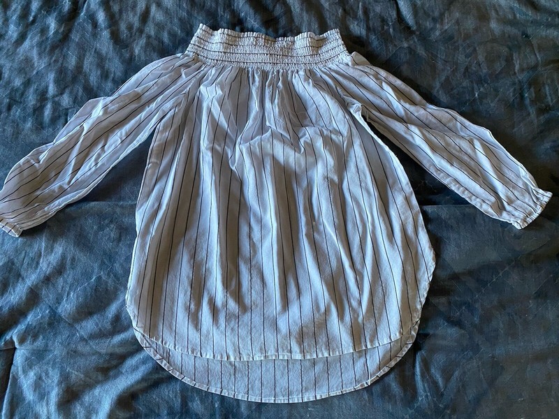 Womens M MICHAEL KORS White w/Black Pinstripes Thin Off-the-Shoulder Shirt