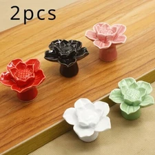 2PCS Dresser Handles Flower Knob Drawer Pulls Cabinet Ceramics Single Hole