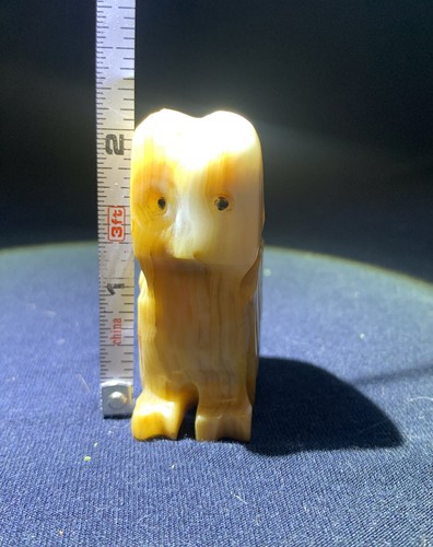 Vintage Marble Alabaster Carved Owl Figurine 2.25”Stone Orange And White - Picture 7 of 7