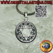 Ciondolo in Argento 925‰ stella di Davide stella ebraica nel cerchio e decoro