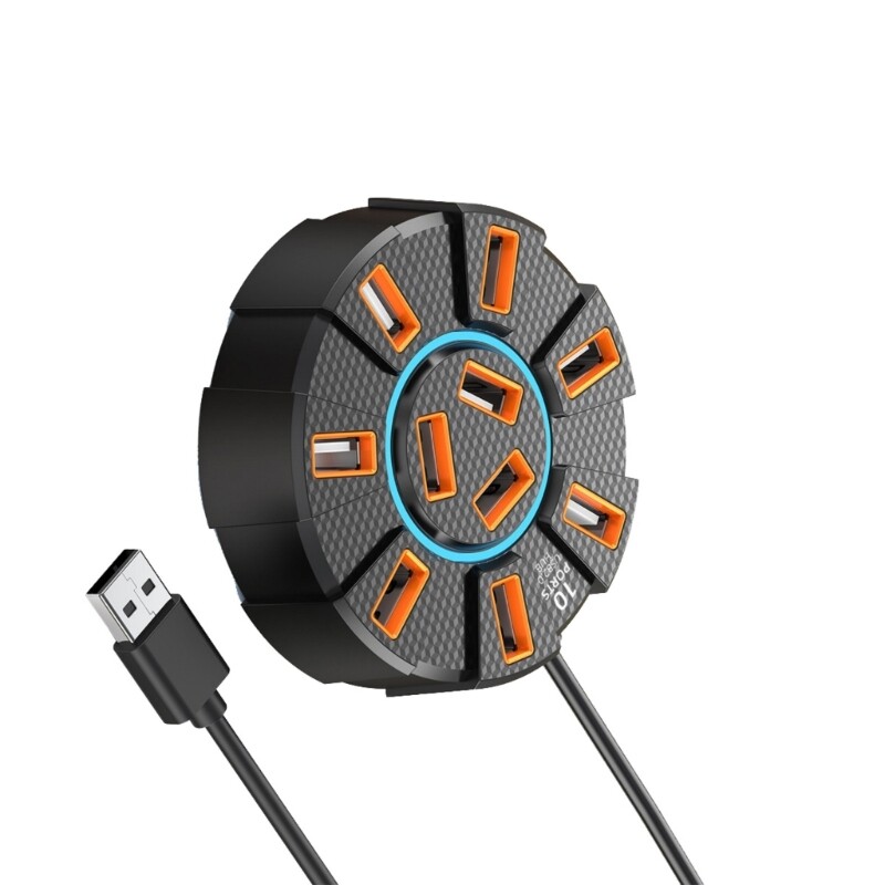 USB Hub with LED Light and 120cm Extension Cable for Fast Data Transfer