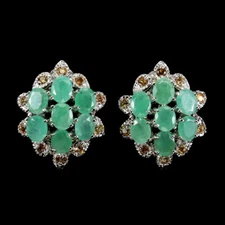 925 Sterling Silver Earrings Oval Emerald Sapphire Natural Gemstone Jewelry