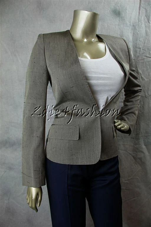 OFF WHITE $1845 Giacca nuova con etichette STELLA MCCARTNEY seta grezza nera grigio piombo 6 40