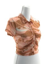 Heart & Hips Sheer Women's Casual Short Blouse Tops Color Pink & Brown