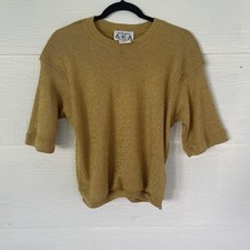 Vintage 1980s Lurex Gold Metallic Sparkle Blouse Glitter Party Shirt - Medium