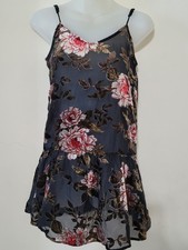 American Eagle Slip Dress Womens XXS Black Floral Velvet Burnout Y2K Whimsigoth