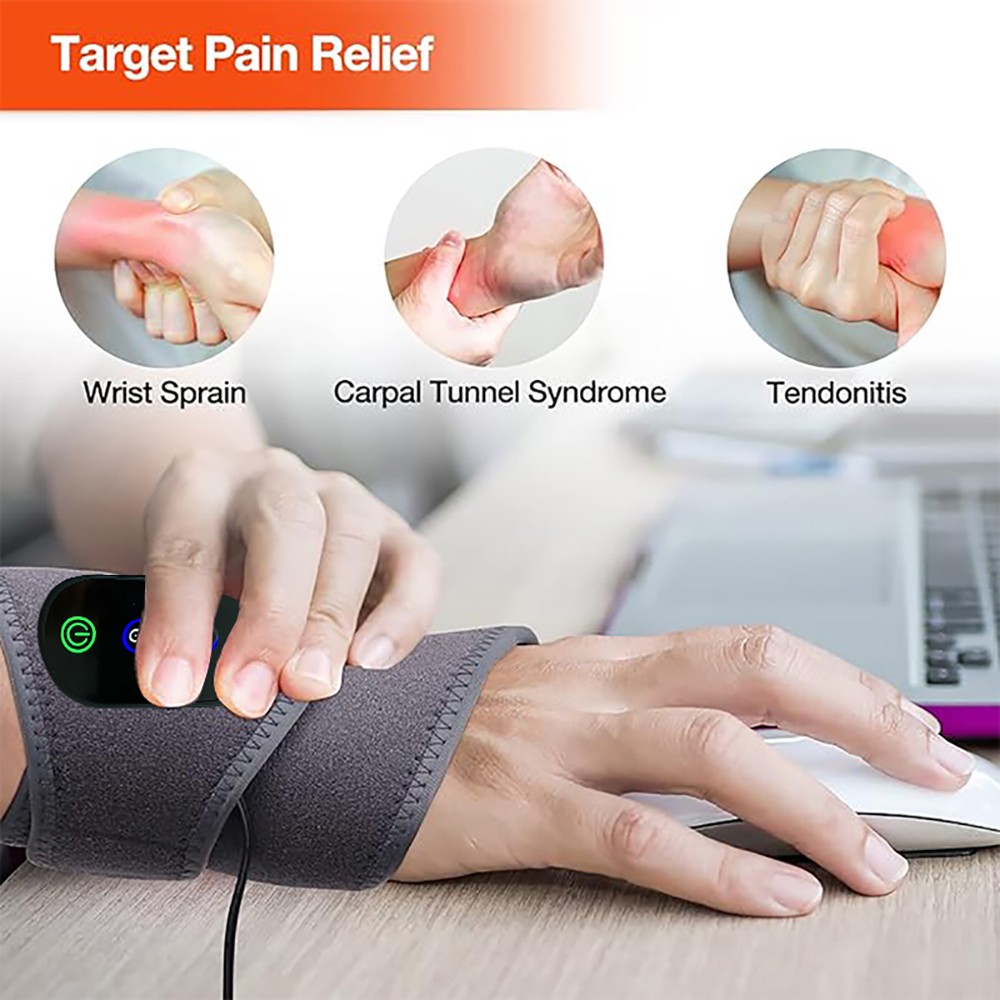 2x Cordeless Vibration Wrist Brace Infrared Compress Therapy Hand Massage Hot