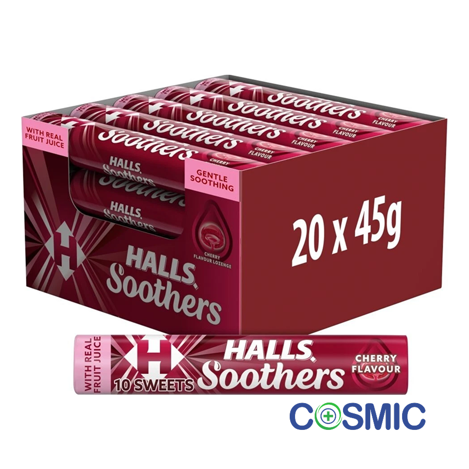 20 X Halls Soothers Cherry Flavour Sweets 45g Throat Sweets Fast Post Cough