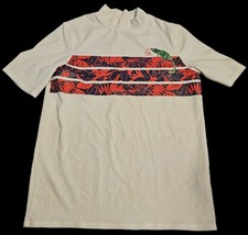 LANDS' END Boys' L 14-16 White Leaf Stripe Rashguard Swim Shirt Short Sleeve