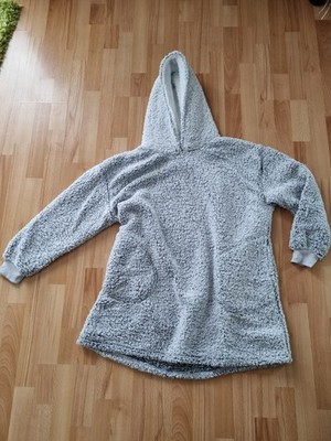 Oversize Kuschel-Longpullover mit Kapuze grau Gr. XS/S