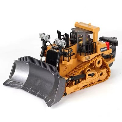 9-Channel Metal RC Bulldozer - Realistic Remote Control Kids Construction Play T