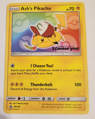 pokemon promo card ash's pikachu sm108 Ash's Pikachu - SM108 - Pokemon Promo (2017)