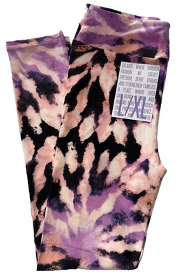NWT LuLaRoe Kids L/XL (8-14) Black Peach Purple Orange Pink Tie Dye Leggings
