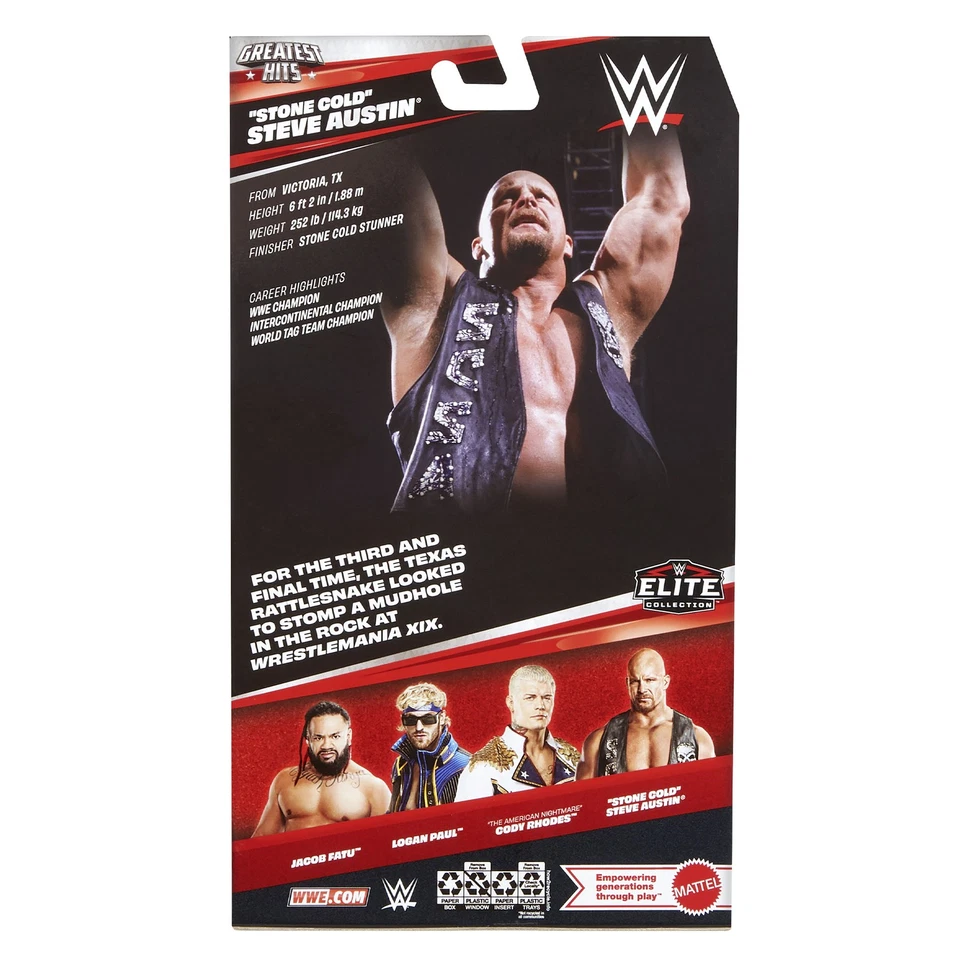 Figura de lucha libre Stone Cold Steve Austin WM19 WWE Elite Greatest Hits 9 Toy Foto 2 de 3