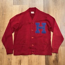 1960s Letterman Sweater Wilson USA Made Wool Cardigan Vintage 60s Mens 42 Holes