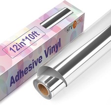 Silver Chrome Permanent Vinyl 12" x 10FT Mirror Metallic Silver Adhesive Vinyl