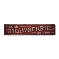 Fresh Strawberries, Custom Cook Name - Rustic Distressed Wood Sign