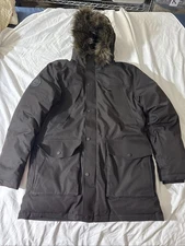 Superdry Everest Mountain Parka Men XL Black Full Zip Faux Fur Hood Jacket